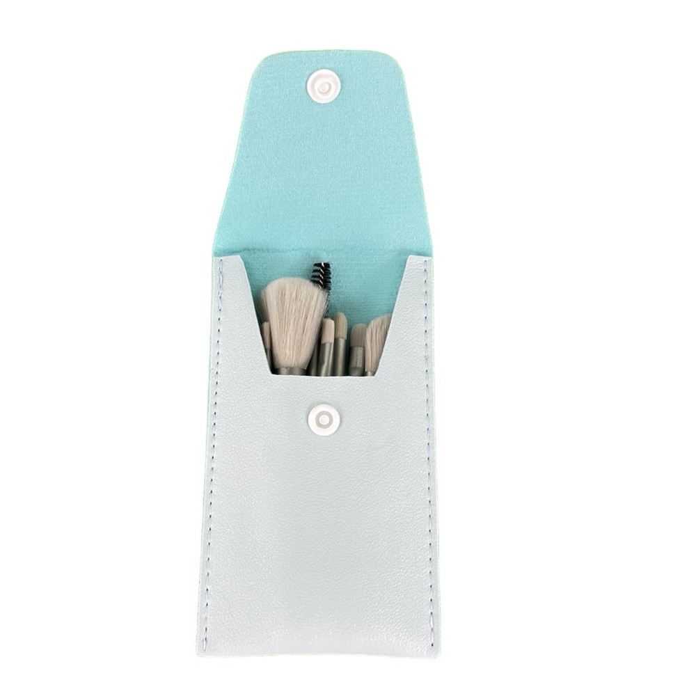 8 Piece Light Blue Gray Travel Makeup Brushes with Case